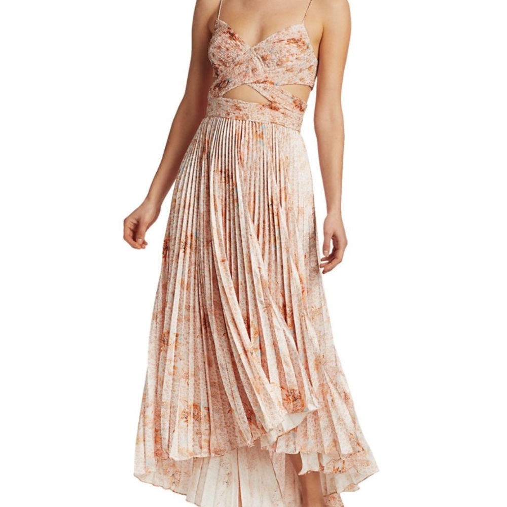 AMUR Spaghetti-Strap Twist Maxi Dress in Blush and Rust